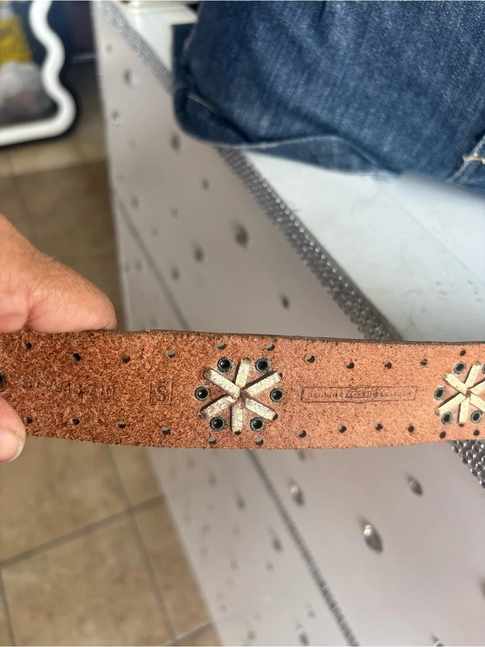 Vintage Y2K Fossil Metallic Gold Perforated Leather Belt